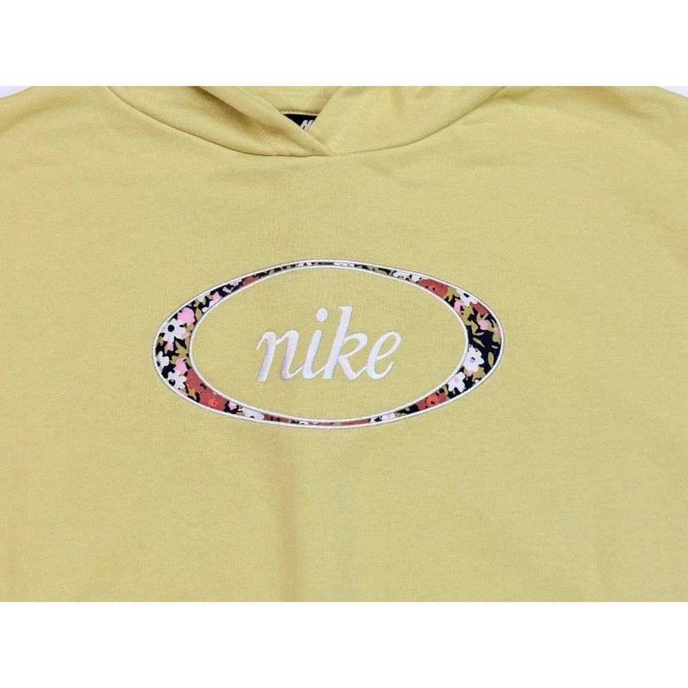 Nike Sportswear Floral Logo Cropped Hoodie Lemon Chiffon‎ Yellow Women's L